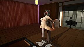 Furry cat dildoes and cum inflation in fun animation