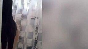 cute latina showering in the bathroom