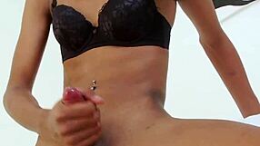 Horny ladyboy jerks off wildly!