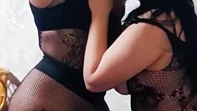 stepmom teaches her stepdaughter to fuck in lesbian sex