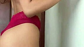 Petite in skirt dances, then fucks her pussy with fingers