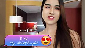 Busty Thai Ladyboy Cums with Foreigner