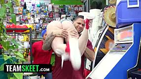 lily lou caught stealing, bodega employees tag team the busty pink-haired slut