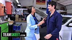 sharing stepdads cock - stepdaughter and stepmoms unexpected threesome at the mechanic shop