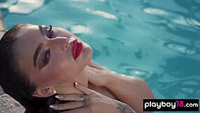 Smoking Hot Naked Brunette Babe Emjay Rinaudo by the Pool