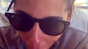 lightskin ebony slut little 18+ step-sister giving blowjob in front of window gets cum on her face while her boyfriend is looking for her