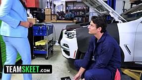 sharing stepdads cock - stepdaughter and stepmoms unexpected threesome at the mechanic shop