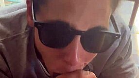 lightskin ebony slut little 18+ step-sister giving blowjob in front of window gets cum on her face while her boyfriend is looking for her