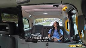 Hot nurse in uniform gives driver suck and fuck in fake taxi.