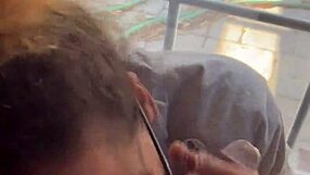 lightskin ebony slut little 18+ step-sister giving blowjob in front of window gets cum on her face while her boyfriend is looking for her