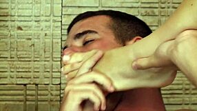 Footjob Leads To Deep Fuck Against Sink For Cute Blonde