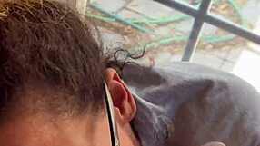 lightskin ebony slut little 18+ step-sister giving blowjob in front of window gets cum on her face while her boyfriend is looking for her