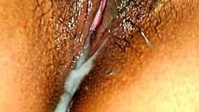 latina milf shows her wet pussy up close with a creamy ending