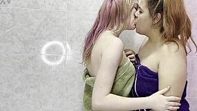 Girlfriends Bathe Together And Fuck In Bathroom