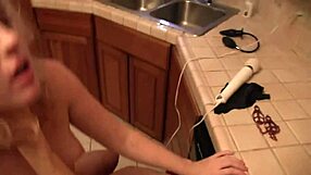 Blonde lesbian gets big hip pounding with deep hard thrusts and ass shaking