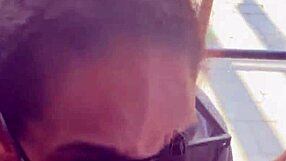 lightskin ebony slut little 18+ step-sister giving blowjob in front of window gets cum on her face while her boyfriend is looking for her