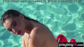 Smoking Hot Naked Brunette Babe Emjay Rinaudo by the Pool