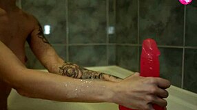 Cute girl hot jerking off tight pussy with big dildo female solo