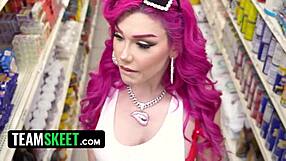 lily lou caught stealing, bodega employees tag team the busty pink-haired slut