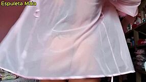 Curvy latina wakes with morning skincare ritual in lingerie