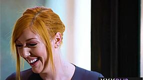 Redhead milf Lauren Phillips massages client then gives extra rough titty fuck