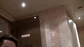 skinny girl gives head at stag party scene 3. brunette in group blowjob.