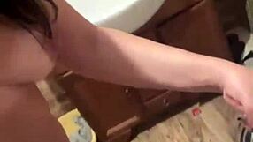 Milfy Calla masturbates in bathtub after peeing on jackets