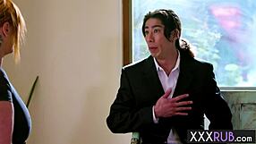 Redhead milf Lauren Phillips massages client then gives extra rough titty fuck