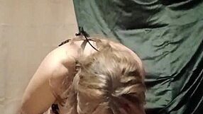 this slave's self-bondage session with harness and toys!