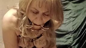 this slave's self-bondage session with harness and toys!