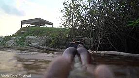 Skinny dark-skinned african hottie teases in the water