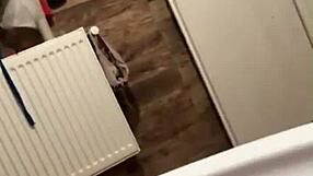 Milfy Calla masturbates in bathtub after peeing on jackets