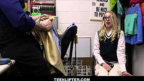 Kallie Taylor, Nerdy Blonde Shoplifter, Fucked by Guard