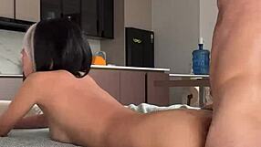 Defiant asian woman with a tiny 18+ pussy gets fingered and squirts