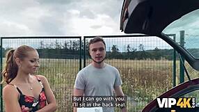 Vip4k pretty village girl was carrying some plums to her grandma and showed pussy to a stranger