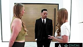 nuru massage with skylar snow and jasmine daze, threesome charm for the client, big cocks everywhere