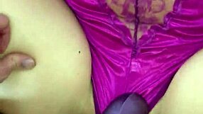 Purple Satin Lingerie Thong Fuck Play