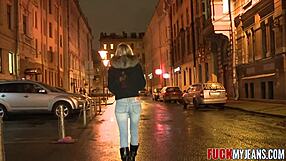 Hot blonde model takes a doggystyle assfuck in tight jeans