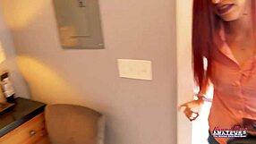 slim redhead olivia x enjoys poking her pussy with a dildo and gives a bj