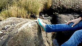 Can a beach walk lead to cock insertion with a busty brunette and her big-assed partner in underwear?