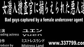 in this japanese femdom fight, she dominates with wrestling and ballbusting her opponent