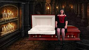 Granny Vampyra strokes strapon and reaches multiple orgasms