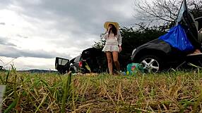 no panties girls outdoors fun on try on haul day with lingerie and short summer dress and miniskirts