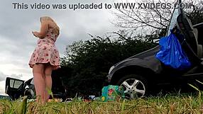 no panties girls outdoors fun on try on haul day with lingerie and short summer dress and miniskirts