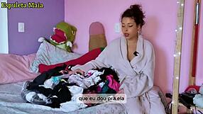 hot brazilian brunette showing off her stash of panties and lingerie