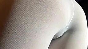 milf flaunts big firm ass in white pantyhose