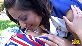 These two naughty lesbian angels had so much fun kissing passionately outdoors in the garden