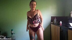 Chubby 18+ Girlfriend Strips Teases Licks Balls Then Swallows Cum 