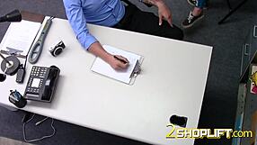 deep throat in the office by petite 18+ shoplifter teen