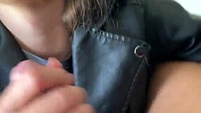 Quick sex with hot teen in leather jacket - pov vertical sex